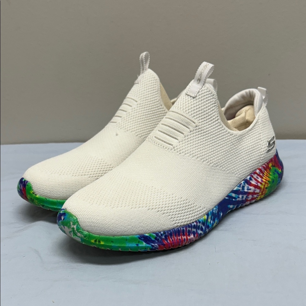 Skechers Ultra Flex Groovy Idea Tie Dye Knit Slip On Sneakers Women SZ 8 White